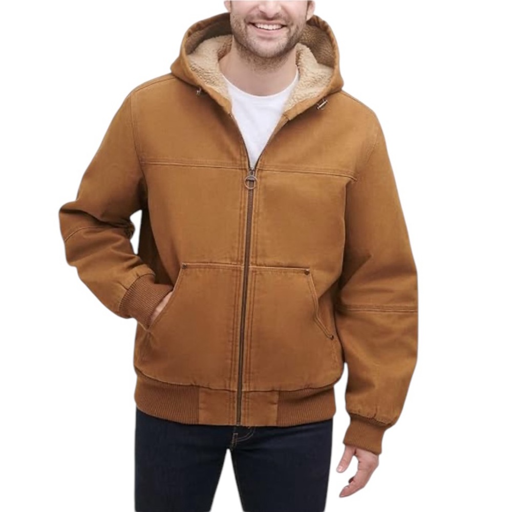GH Bass & Co. - Men's Heavyweight Cotton Canvas Hooded Bomber Jacket with Sherpa